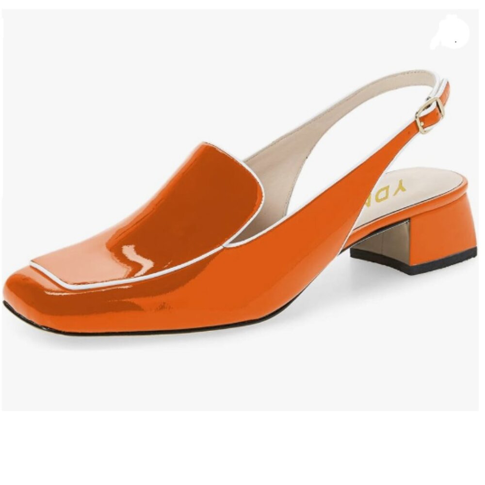 YDN Orange Patent Slingback Block Heel Sandals
